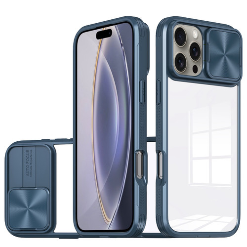 HD Transparent Case with Camera Privacy Cover for iPhone 16 Pro - Blue