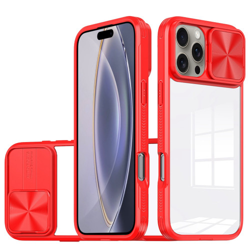 HD Transparent Case with Camera Privacy Cover for iPhone 16 Pro - Red