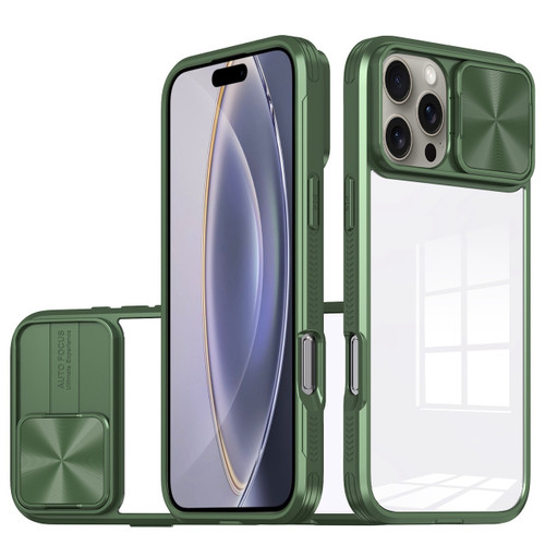 HD Transparent Case with Camera Privacy Cover for iPhone 16 Pro - Green