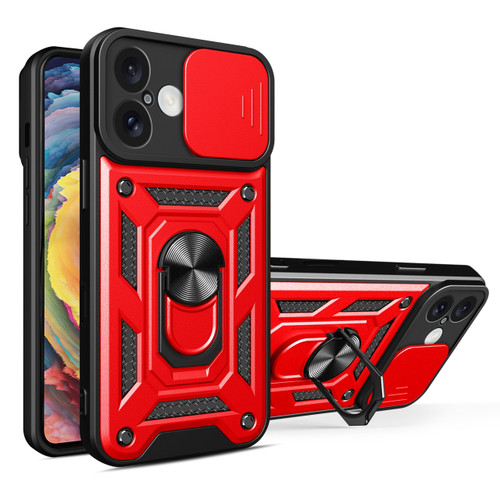 Superior Series Hybrid Case with Ring Grip and Camera Lens Cover for iPhone 16 - Red