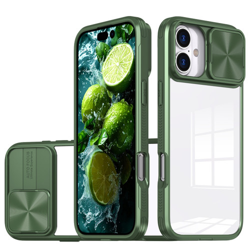 HD Transparent Case with Camera Privacy Cover for iPhone 16 - Green