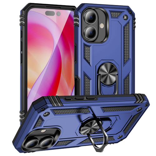 Military Grade Hybrid Case with Ring Grip for iPhone 16 - Blue