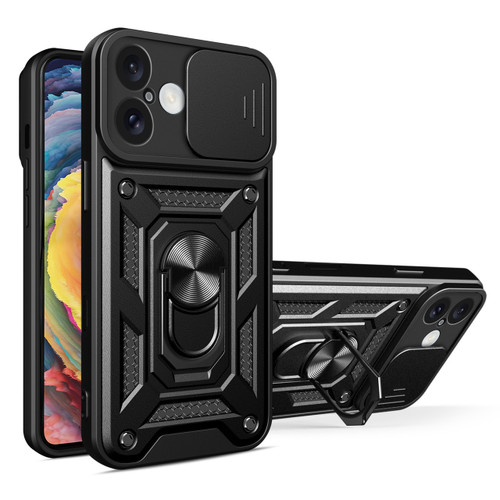 Superior Series Hybrid Case with Ring Grip and Camera Lens Cover for iPhone 16 Plus - Black