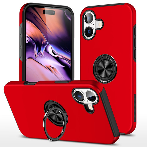 360 Rotating Ring Grip Hybrid Case for iPhone 16 Plus - Red