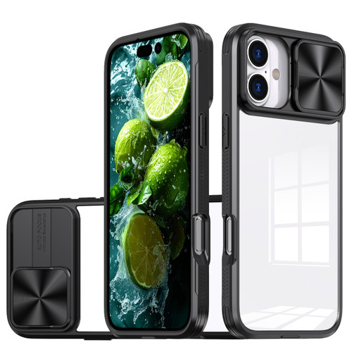 HD Transparent Case with Camera Privacy Cover for iPhone 16 Plus - Black