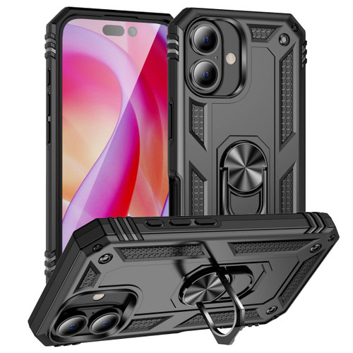 Military Grade Hybrid Case with Ring Grip for iPhone 16 Plus - Black