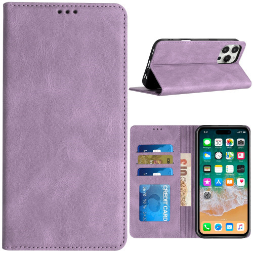Leather Folio Wallet Case for iPhone 16 Pro Max - Purple