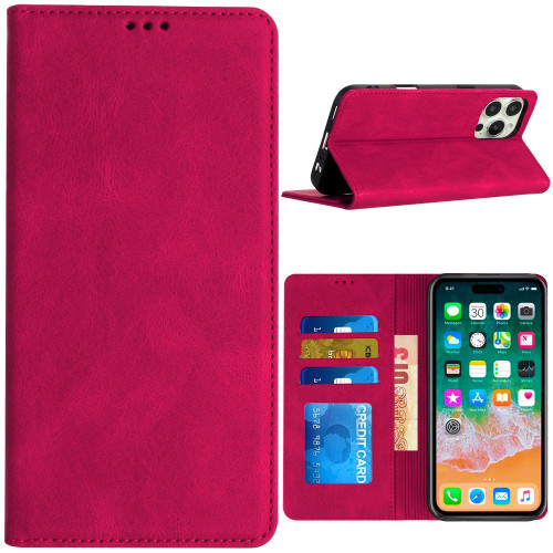 Leather Folio Wallet Case for iPhone 16 Pro Max - Hot Pink