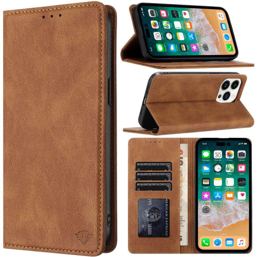 Leather Folio Wallet Case for iPhone 16 Pro Max - Brown