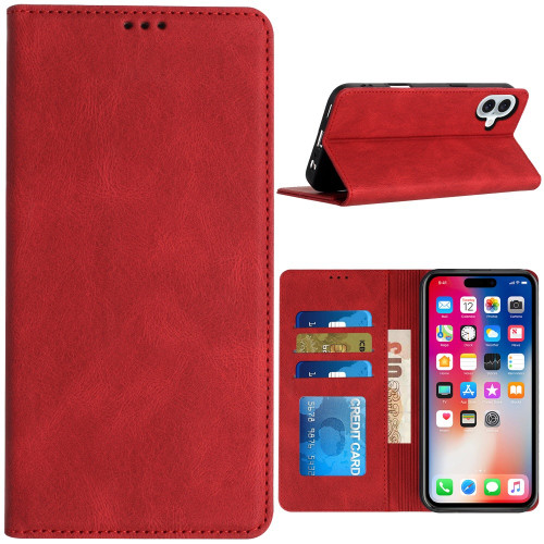 Leather Folio Wallet Case for iPhone 16 - Red