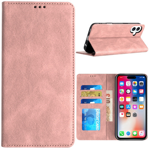 Leather Folio Wallet Case for iPhone 16 - Pink