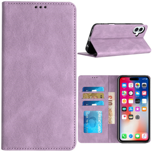 Leather Folio Wallet Case for iPhone 16 Plus - Purple