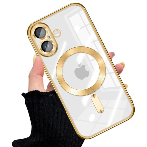 Electroplated Clear MagSafe Case with Camera Lens Protector for iPhone 16 Plus - Gold