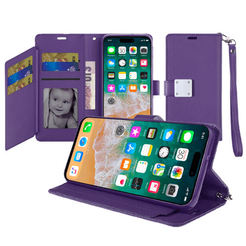 Extra Series Essential Leather Wallet Stand Case for iPhone 16 Pro Max - Purple
