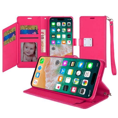 Extra Series Essential Leather Wallet Stand Case for iPhone 16 Pro - Pink