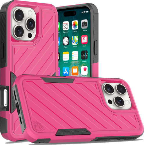 Military Grade Noble Hybrid Armor Case for iPhone 16 Pro - Hot Pink