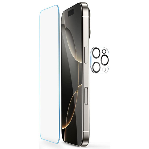 Tempered Glass Screen Protector + Camera Lens Protector for iPhone 16 Pro