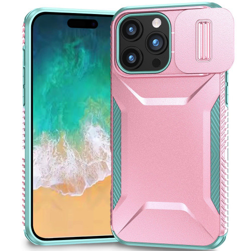 Combat Tough Series Hybrid Case with Camera Lens Cover for iPhone 16 Pro - Pink Teal