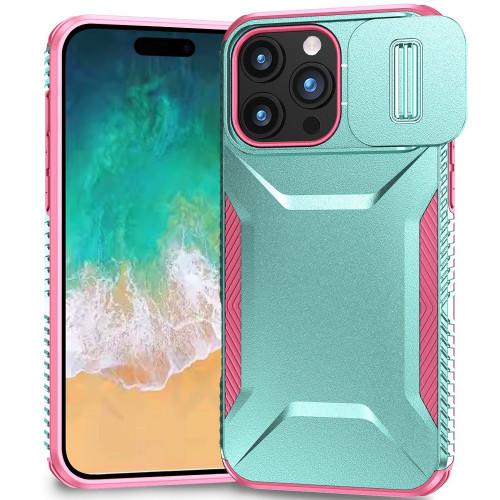 Combat Tough Series Hybrid Case with Camera Lens Cover for iPhone 16 Pro - Teal Pink