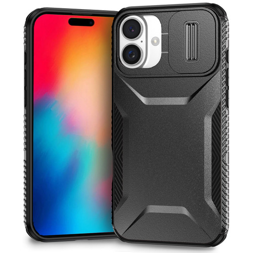 Combat Tough Series Hybrid Case with Camera Lens Cover for iPhone 16 - Black