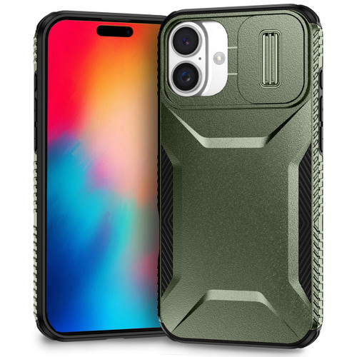 Combat Tough Series Hybrid Case with Camera Lens Cover for iPhone 16 Plus - Green