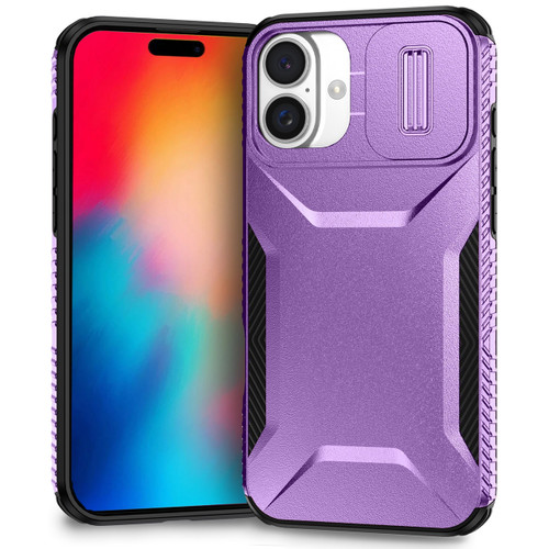Combat Tough Series Hybrid Case with Camera Lens Cover for iPhone 16 Plus - Purple