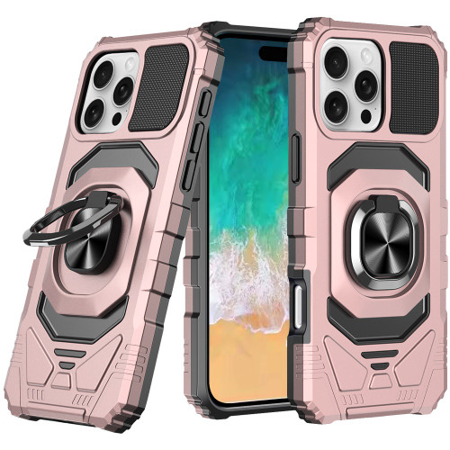 Military Grade Robotic Series Hybrid Case with Ring Grip for iPhone 16 Pro - Rose Gold