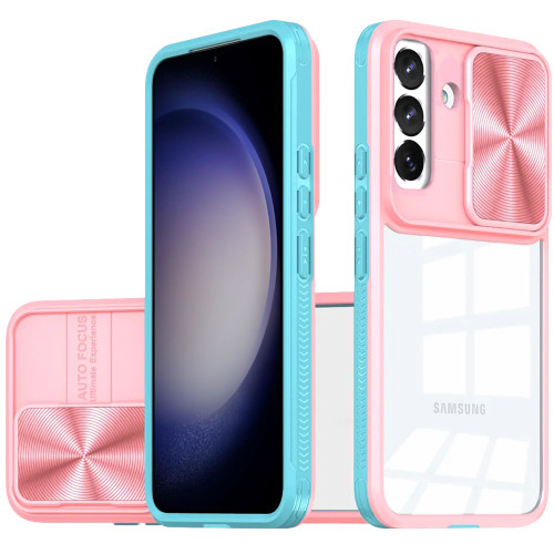 HD Transparent Case with Camera Privacy Cover for Samsung Galaxy S24 FE - Pink Blue