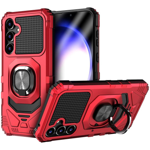 Military Grade Robotic Series Hybrid Case with Ring Grip for Samsung Galaxy S24 FE - Red