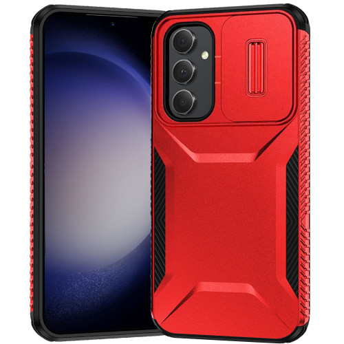 Combat Tough Series Hybrid Case with Camera Lens Cover for Samsung Galaxy S24 FE - Red
