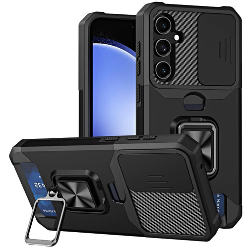 Military Grade All-In-One Ring Stand Card Case for Samsung Galaxy S24 FE - Black