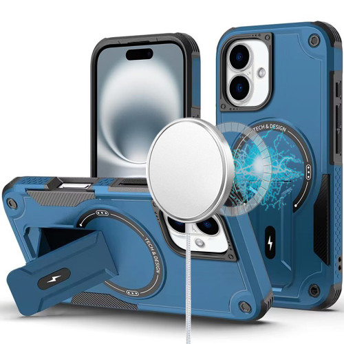 Military Grade HD Armor MagSafe Case with Kickstand for iPhone 16 - Blue