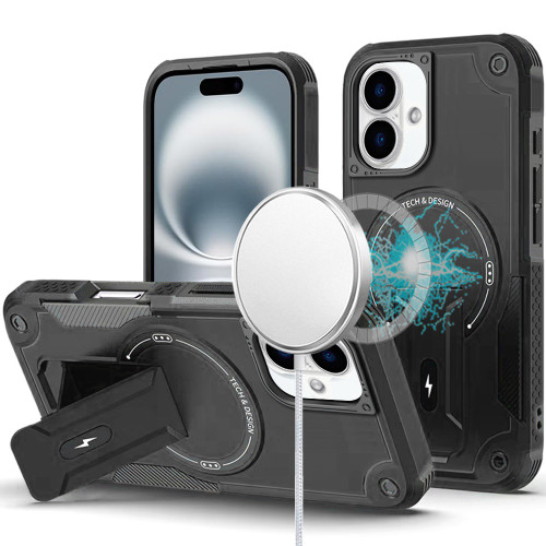 Military Grade HD Armor MagSafe Case with Kickstand for iPhone 16 Plus - Black