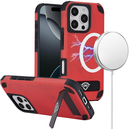 Shock Absorbent Impact MagSafe Case with Kickstand for iPhone 16 Pro - Red