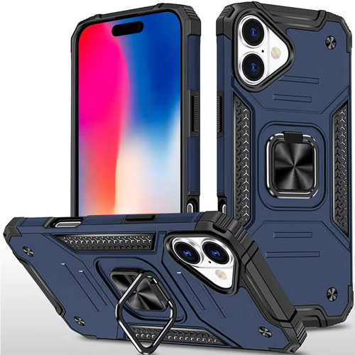 Military Grade Robust Series Hybrid Case with Ring Grip for iPhone 16 Plus - Blue