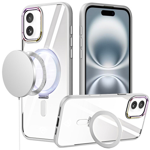 Dazzle Series MagSafe Hybrid Case with Kickstand Ring Holder for iPhone 16 - Clear