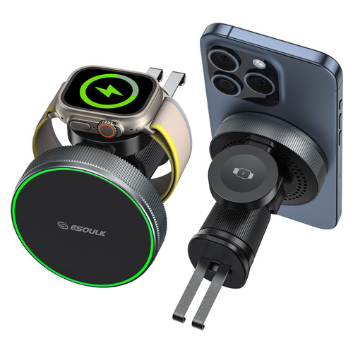 2-in-1 MagSafe Compatible Magnetic Wireless Car Charger Air Vent Mount - Black