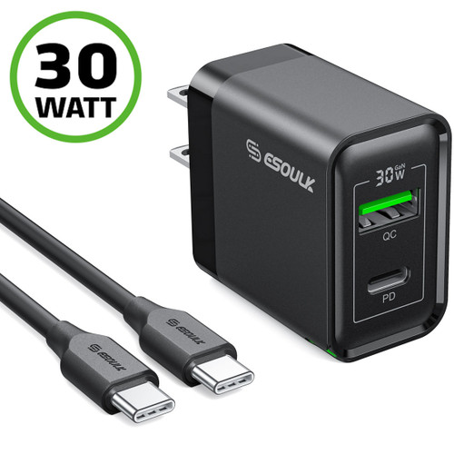 30W USB-C GaN PD 3.0 Power Delivery + 18W Quick Charge 3.0 Fast Wall Charger + USB-C Cable - Black