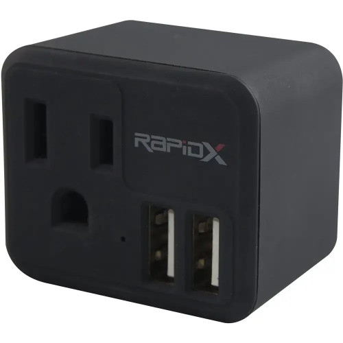 UL Certified AC Outlet + Dual USB-A Port Wall Charger - Black