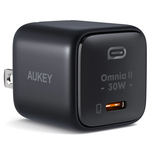 Aukey Omnia II Mini 30W USB-C Fast Wall Charger with GaN Power Technology - Black
