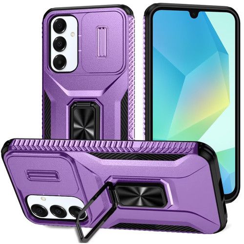 Combat Tough Series Ring Holder Case with Camera Lens Cover for Samsung Galaxy A16 5G - Purple
