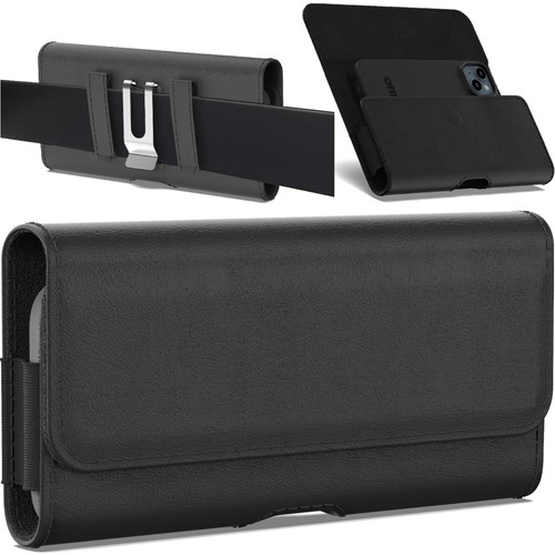 Classic Series Leather Belt Phone Pouch (6.5 inch & Above Screen Size) - Black