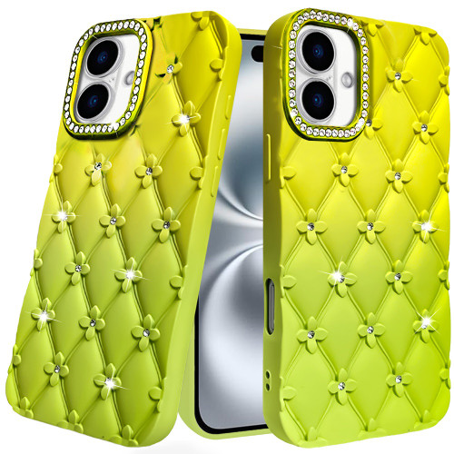 Floral Joy Diamond Crystal TPU Case for iPhone 16 Plus - Yellow Green
