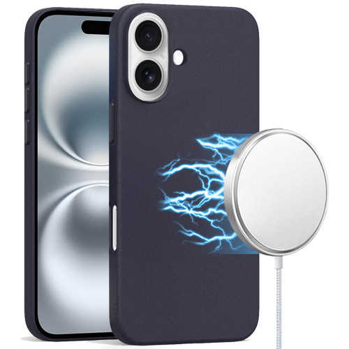MagSafe Compatible Leather Case for iPhone 16 Plus - Blue