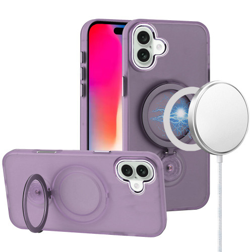 Candy Series MagSafe Hybrid Case with Kickstand Ring Holder for iPhone 16 - Purple