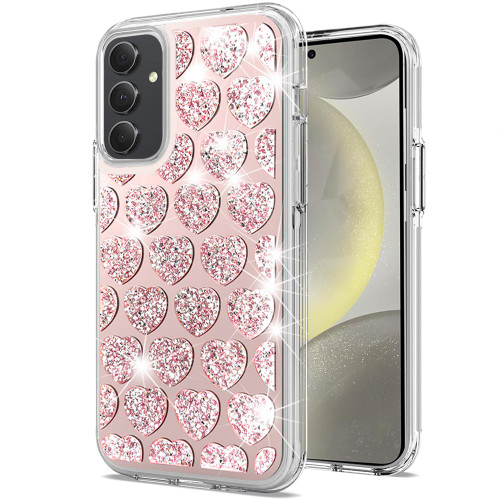 Diamond Encrusted Hybrid Case for Samsung Galaxy S25 Plus - Heart Rose Gold