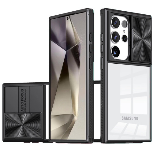HD Transparent Case with Camera Privacy Cover for Samsung Galaxy S25 Ultra - Black