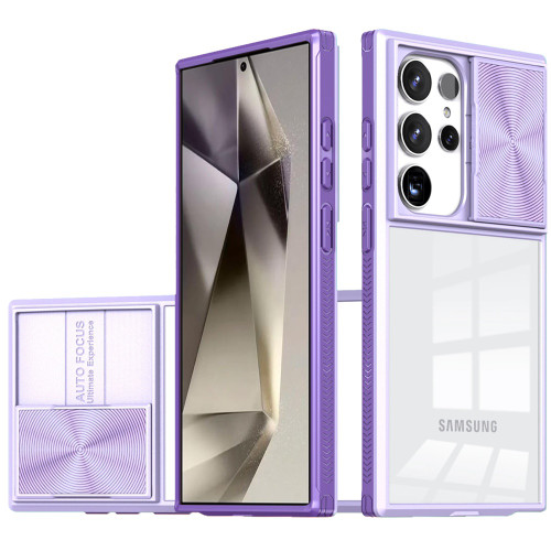HD Transparent Case with Camera Privacy Cover for Samsung Galaxy S25 Ultra - Purple