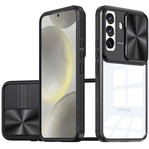 HD Transparent Case with Camera Privacy Cover for Samsung Galaxy S25 Plus - Black