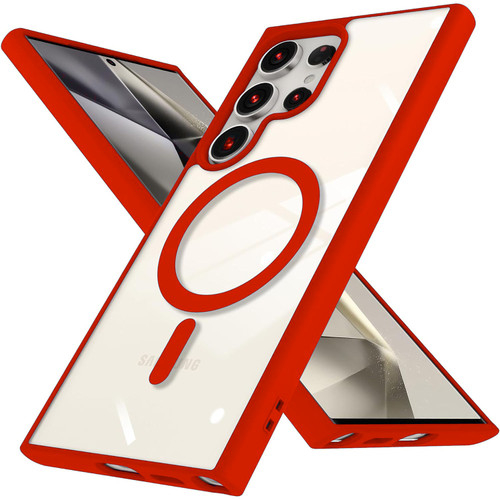 Acrylic Transparent Case with MagSafe Magnetic Ring for Samsung Galaxy S25 Ultra - Red
